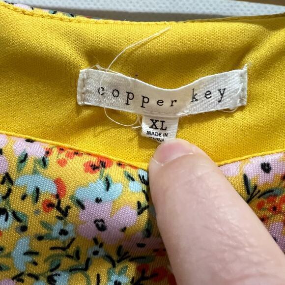 Copper Key Womens Yellow‎ Dress XL Floral Sleeveless Back Zipper - Picture 2 of 5